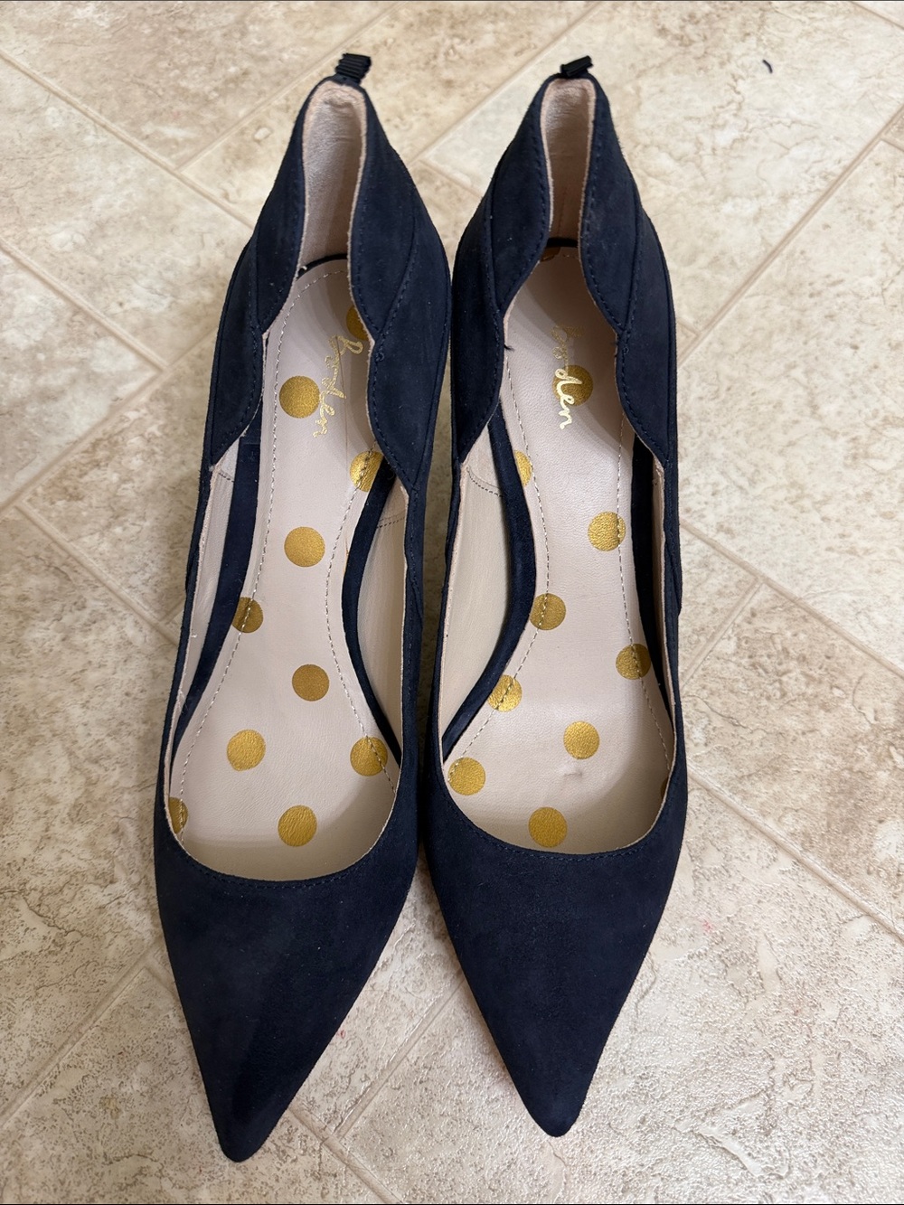 Boden Navy Suede Pointed Toe Pumps